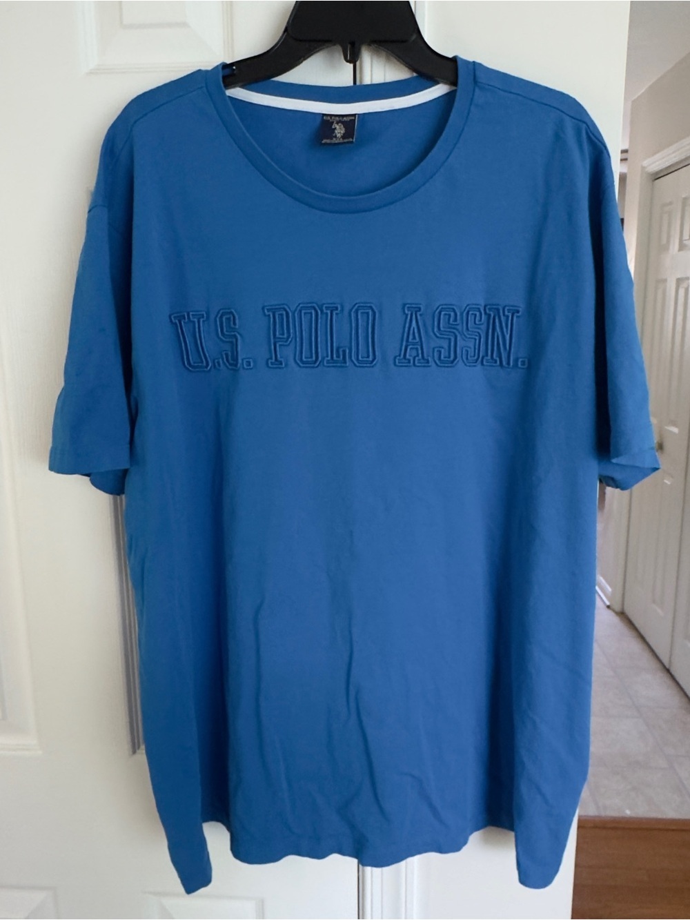 US Polo Assn Mens Size XXL T Shirt Blue Raised Embossed Spellout Logo 100 Cotton